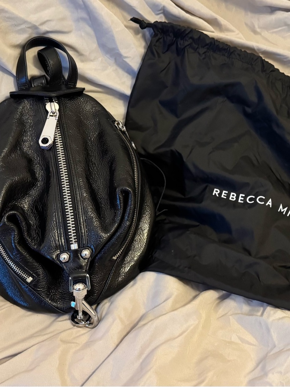 Rebecca Minkoff Black Leather Mini Backpack with Silver Hardware